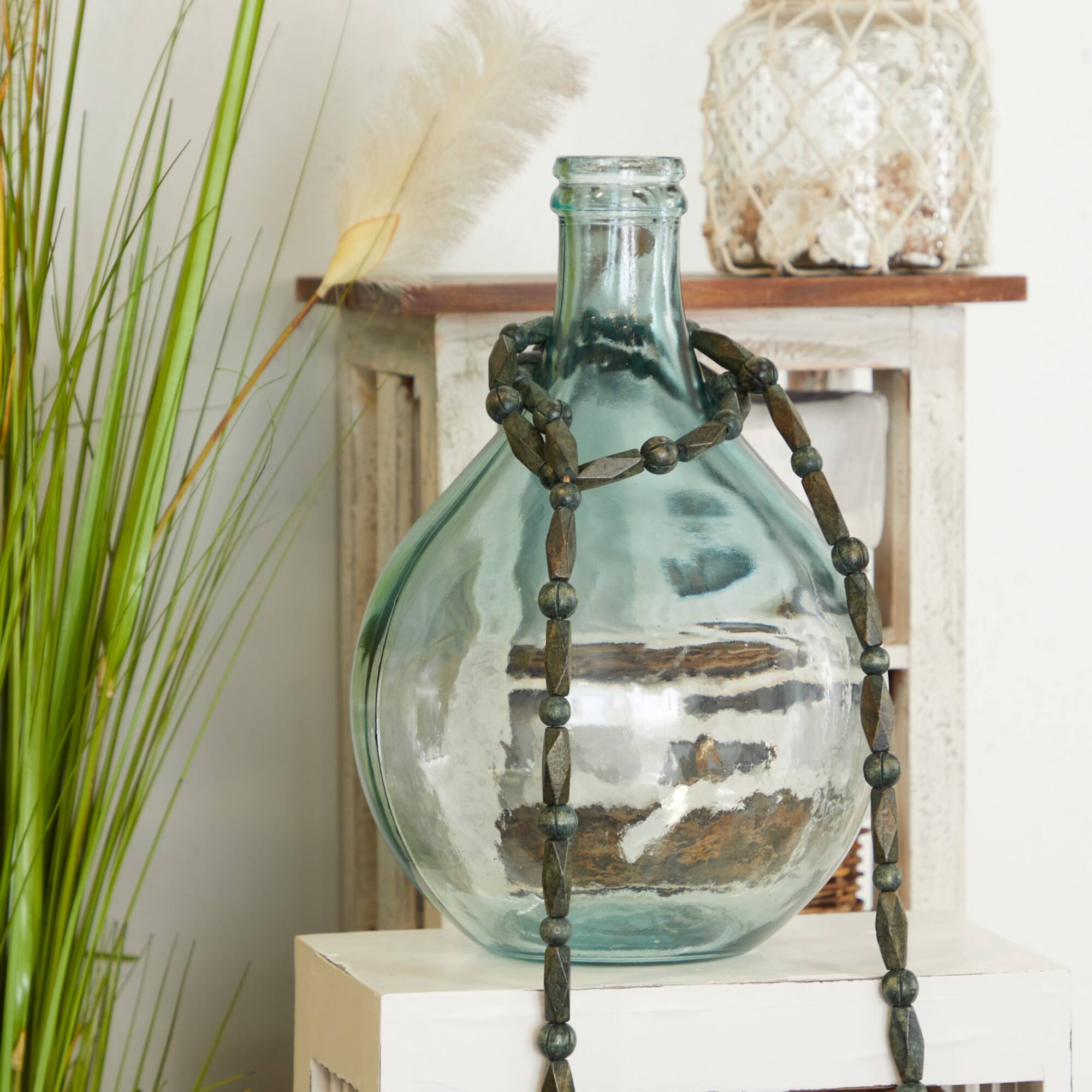 Blue Recycled Glass Handmade Spanish Vase 11" x 11" x 17"